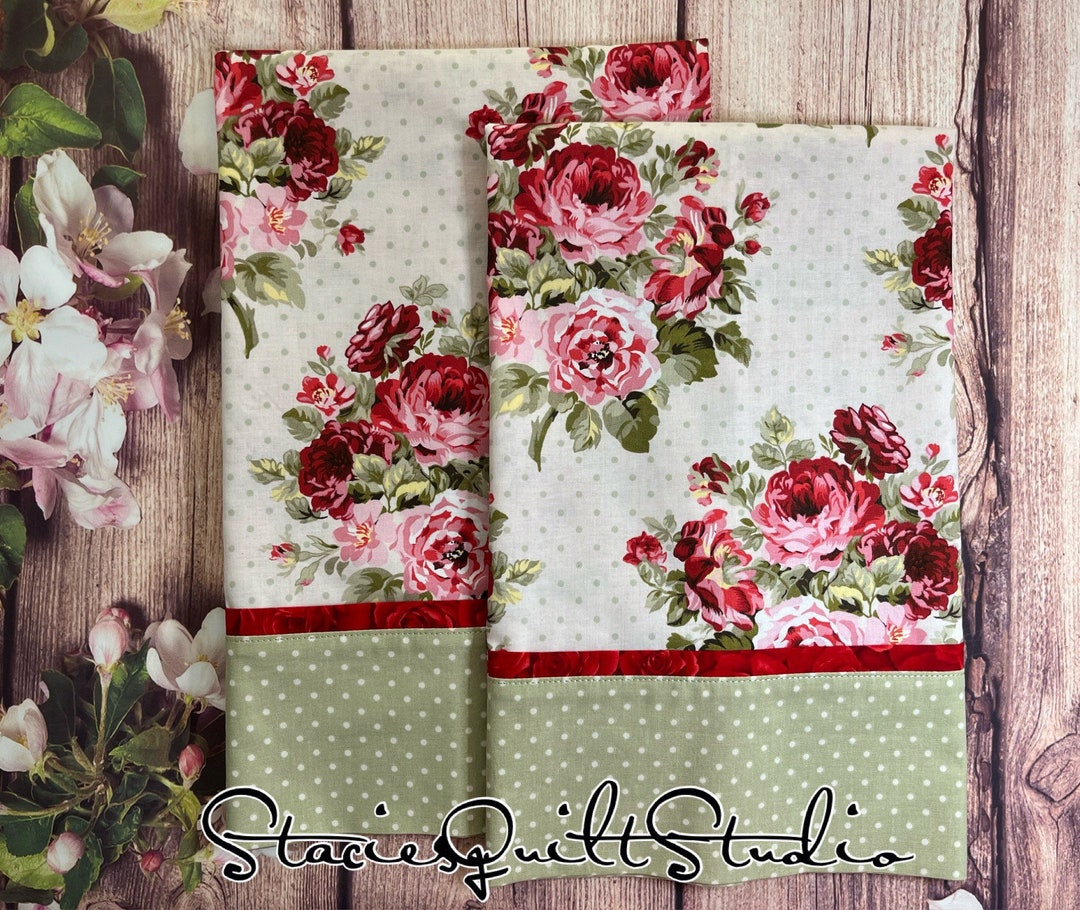 Pillowcases Custom Handmade Pillowcases Red & Pink Roses Dots Floral