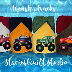 Kids Hooded Towels - Monster Trucks - Kids Bath Towel - Kids Beach or Pool Towel - Children&#39;s Peeker Towel