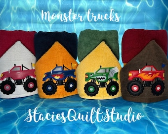 Personalized Monster Truck Hooded Towel: Kids Bath/Beach Towel