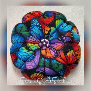 Pincushion - Jumbo Pincushion - Blue & Purple Butterflies - XL Pin Cushion