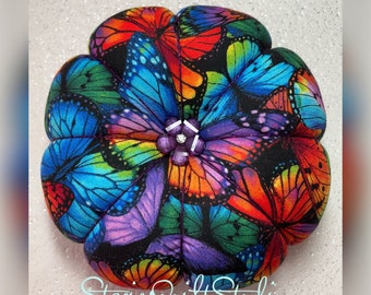 Pincushion - Jumbo Pincushion - Blue & Purple Butterflies - XL Pin Cushion