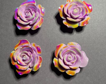 Purple Iridescent Rose Magnets  Set - large 1.5”