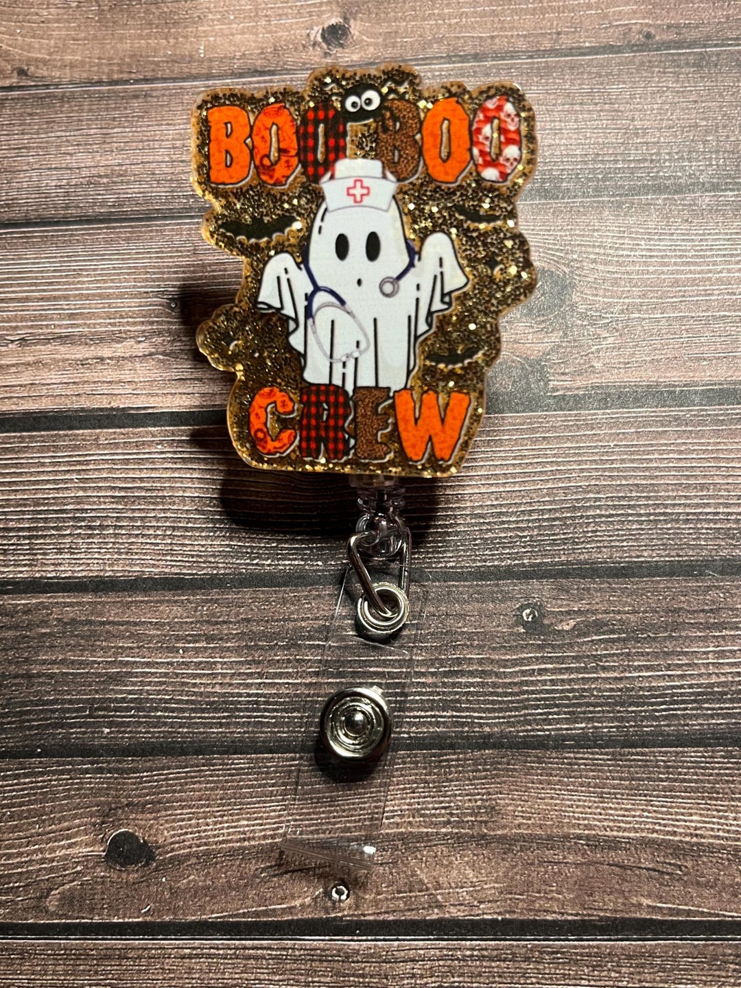 Boo Boo Crew Ghost Acrylic Badge Reel ID Holder W/ Swivel Alligator ...