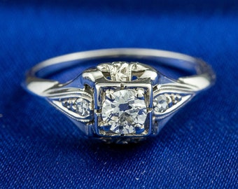 Vintage Art Deco Diamond Engagement Ring with Old European cut Diamond