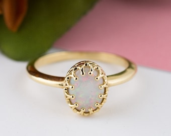 Lovely Crown Opal Solitaire Ring in Yellow Gold
