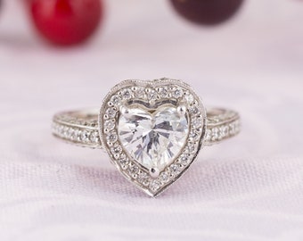 Heart Cut Diamond Halo Engagement Ring with Euro Shank