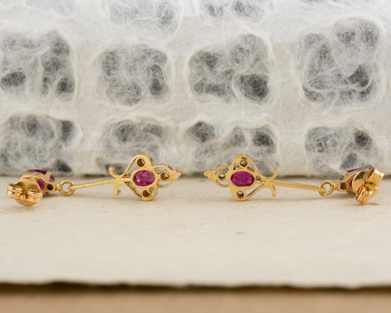 Ruby and Diamond Estate Dangle Stud Earrings - image 5