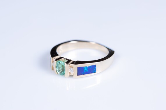Paraiba Tourmaline Ring with Diamonds and Opal - image 3