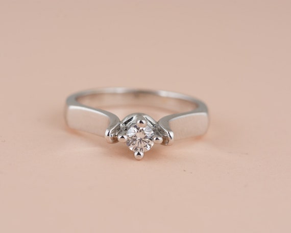 Swooping Shoulder Diamond Solitaire Engagement Ri… - image 1