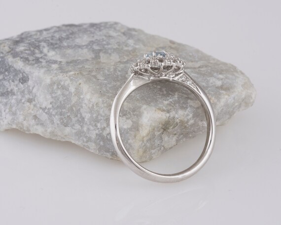 Vintage Style Aquamarine Ring with Double Halo of… - image 7