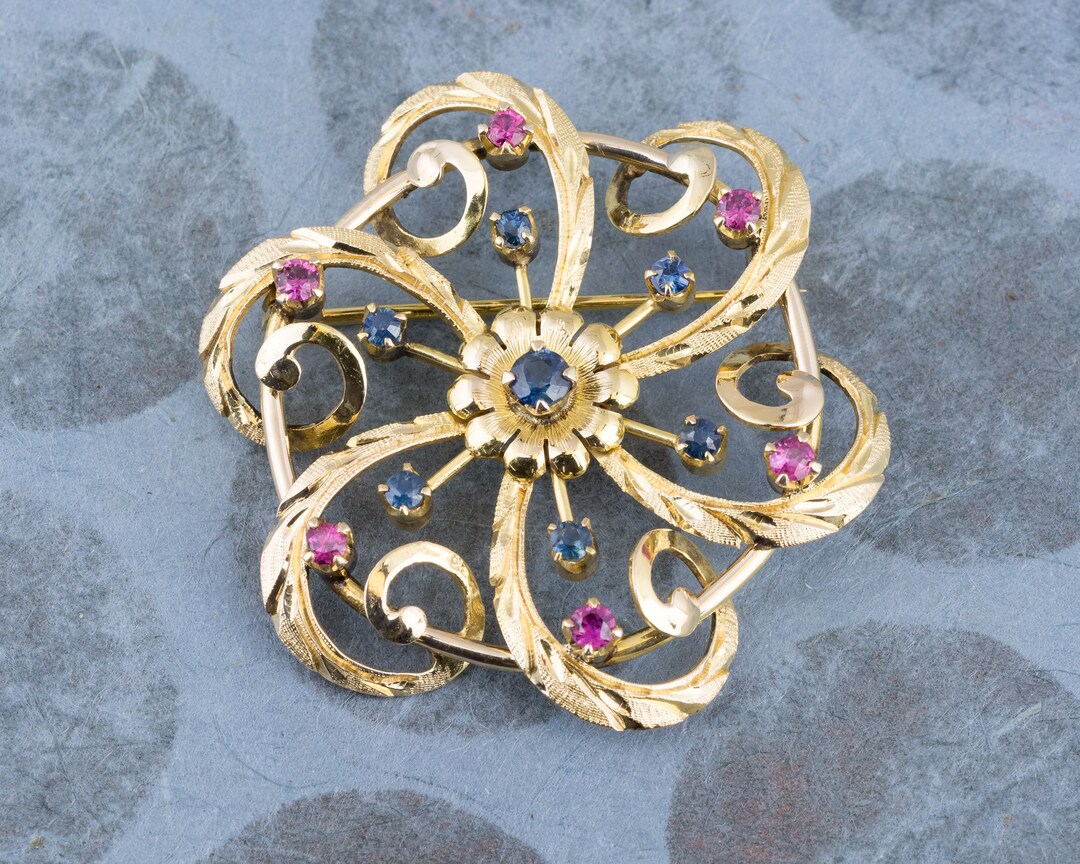 Spinor Ribbons Spiral Ribbon Pin With Sapphires and Rubies - Etsy