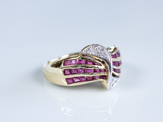 Ruby and Diamond Ring with Bow Design - image 2