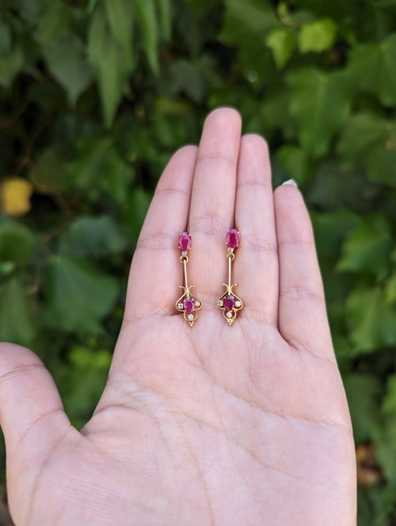 Ruby and Diamond Estate Dangle Stud Earrings - image 6