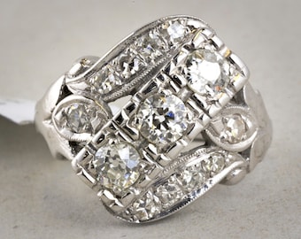 Antique White Gold Engagement Ring with Old Mine Diamonds