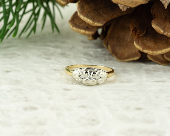 Vintage Two Tone Solitaire Diamond Ring - image 1