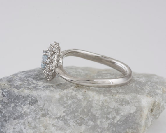 Vintage Style Aquamarine Ring with Double Halo of… - image 4