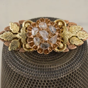 Two Tone Vintage Leaf Pin with Rose Cut Diamonds