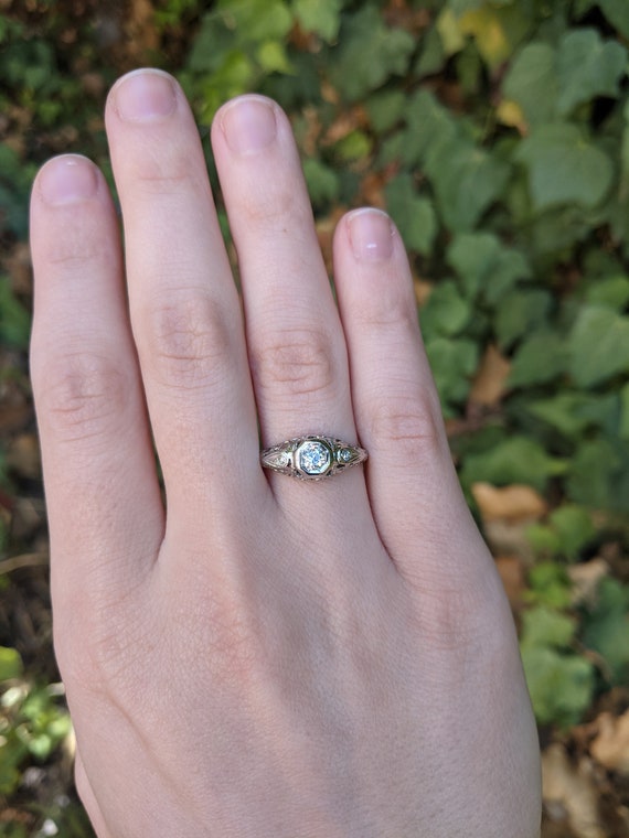 Vintage Three Stone Ring with Old  European Diamo… - image 7