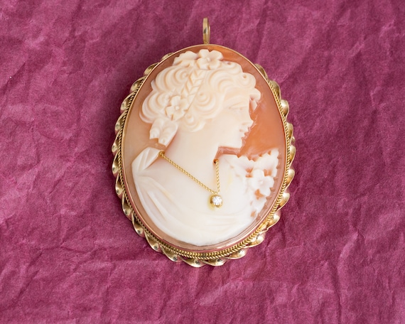 Lovely Cameo  Brooch with Twisted 14k Yellow Gold… - image 2