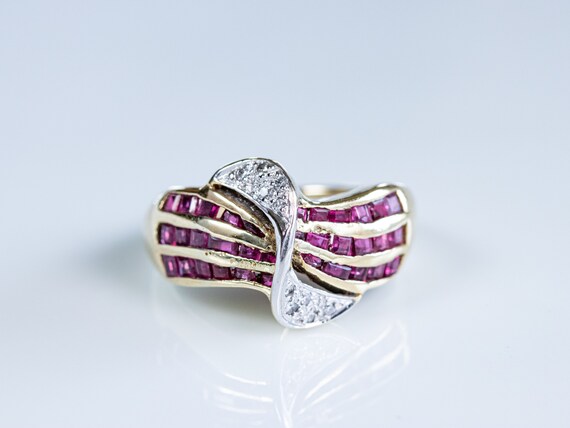 Ruby and Diamond Ring with Bow Design - image 1