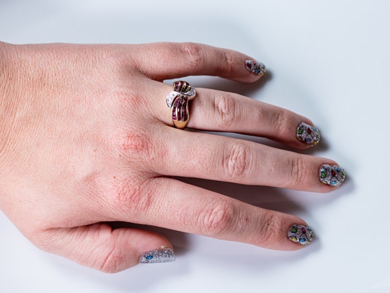 Ruby and Diamond Ring with Bow Design - image 8
