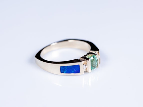 Paraiba Tourmaline Ring with Diamonds and Opal - image 2