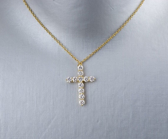 Vintage Tiffany and Co. Cross and Diamond Necklace - image 1