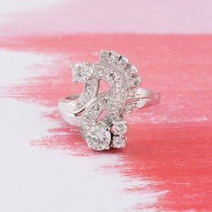 Vintage Diamond Cluster Ring with Single Cut Diamond Accents