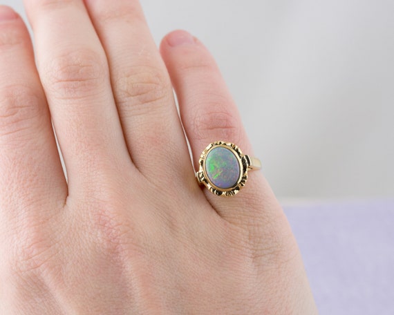 Bezel Set Opal Solitaire Ring in Yellow Gold - image 6