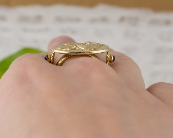 Beautiful Carved Lady Signet Ring with Sapphires - image 8