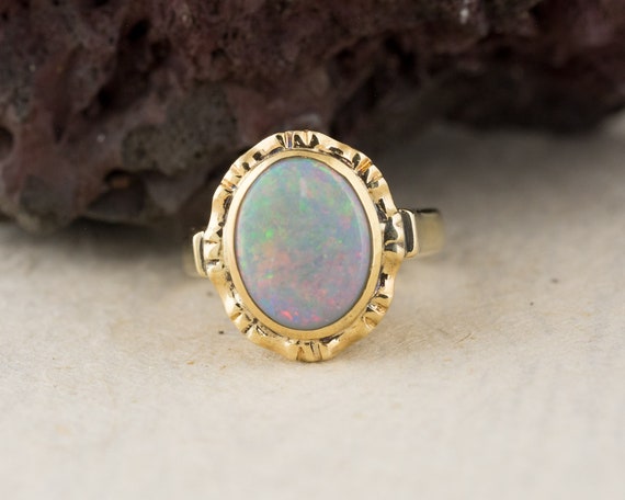 Bezel Set Opal Solitaire Ring in Yellow Gold - image 1