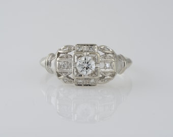 Vintage Diamond Art Deco Ring in 14k White Gold
