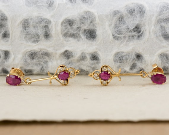 Ruby and Diamond Estate Dangle Stud Earrings - image 4