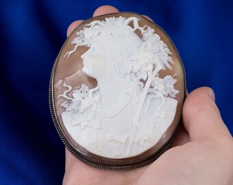 Large Shell Cameo Pin in Sterling Silver