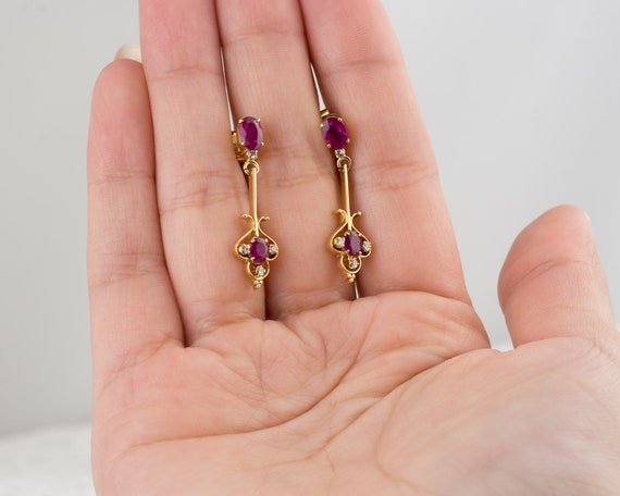 Ruby and Diamond Estate Dangle Stud Earrings - image 8