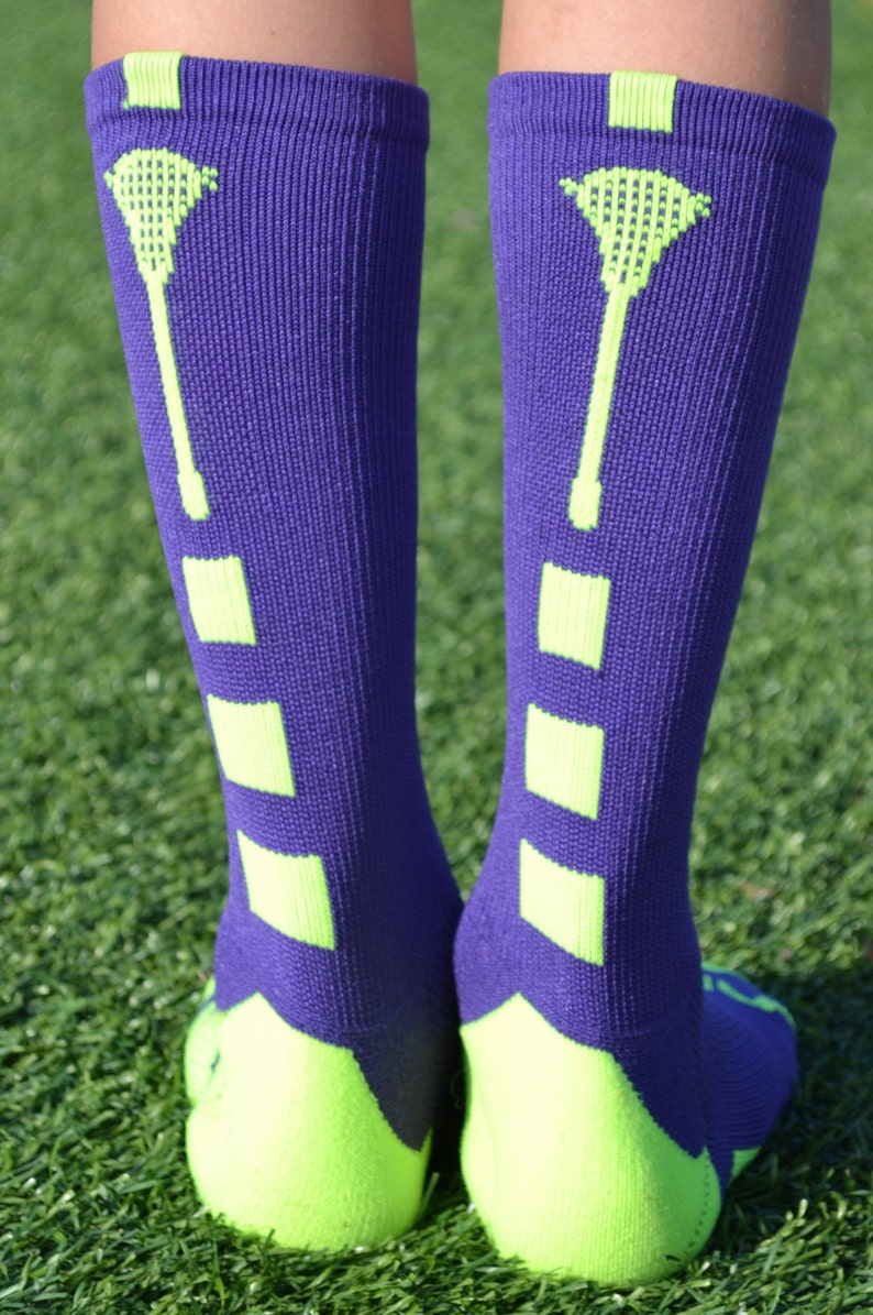 Lacrosse Socks Sticks Up Lime green and Purple Crew-Large