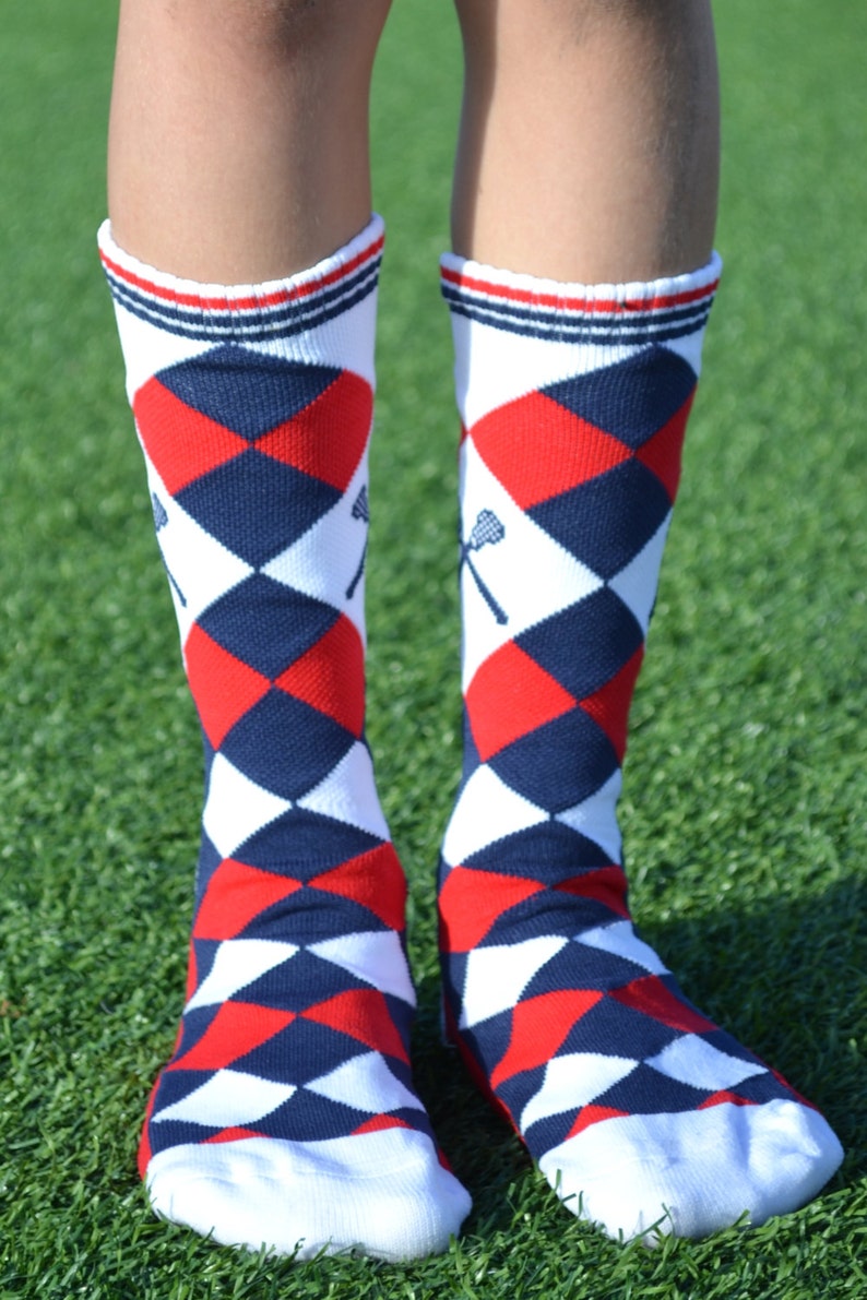Argyle Lacrosse Socks Red White& Blue CrewLarge Etsy
