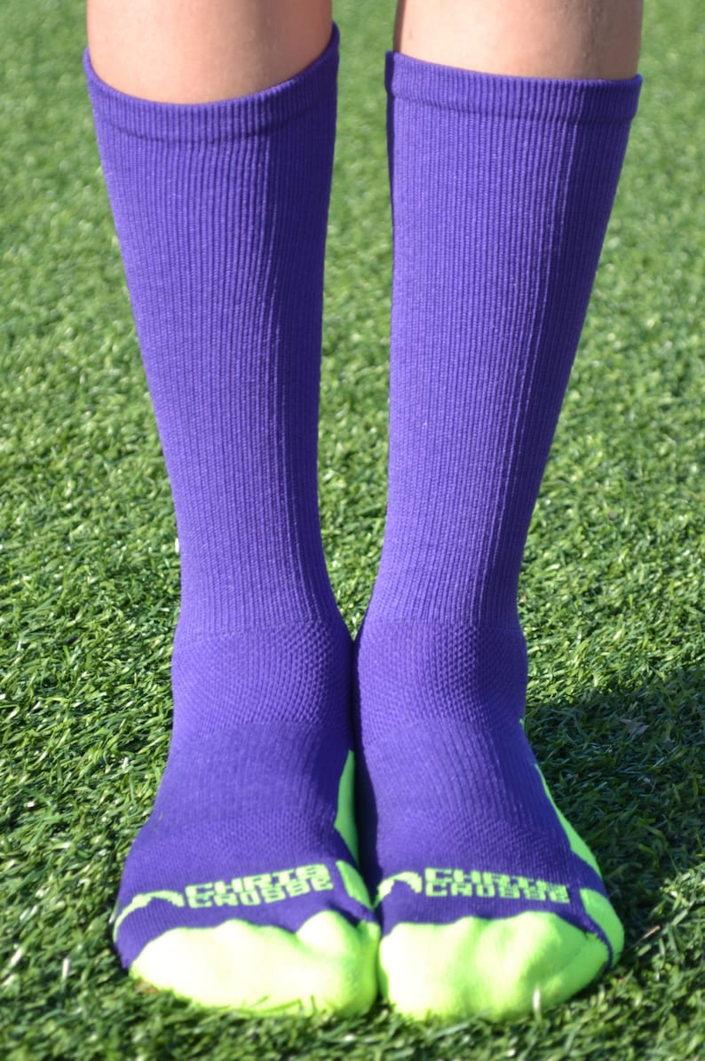 Lacrosse Socks Sticks Up Lime green and Purple Crew-Large