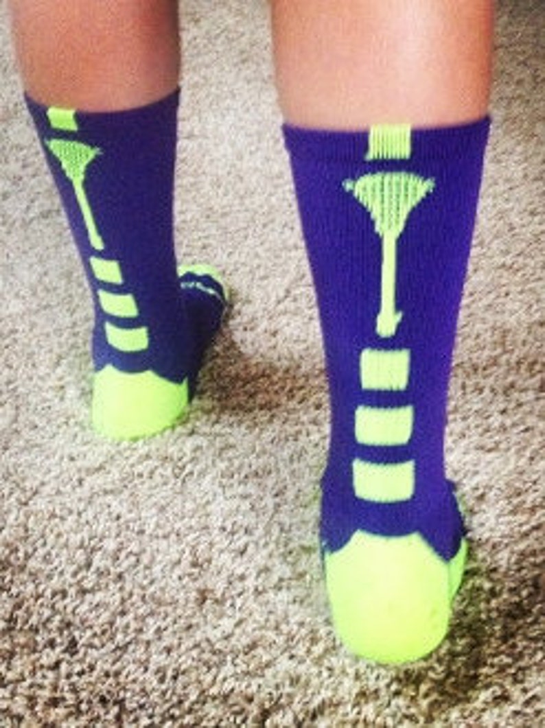 Lacrosse Socks Sticks Up Lime green and Purple Crew-Large