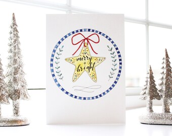 Merry and Bright | 5x7 Greeting Card | Christmas Card | Holiday Card | Happy Mail | Blank inside |  Handlettering | Bright Spot Papier