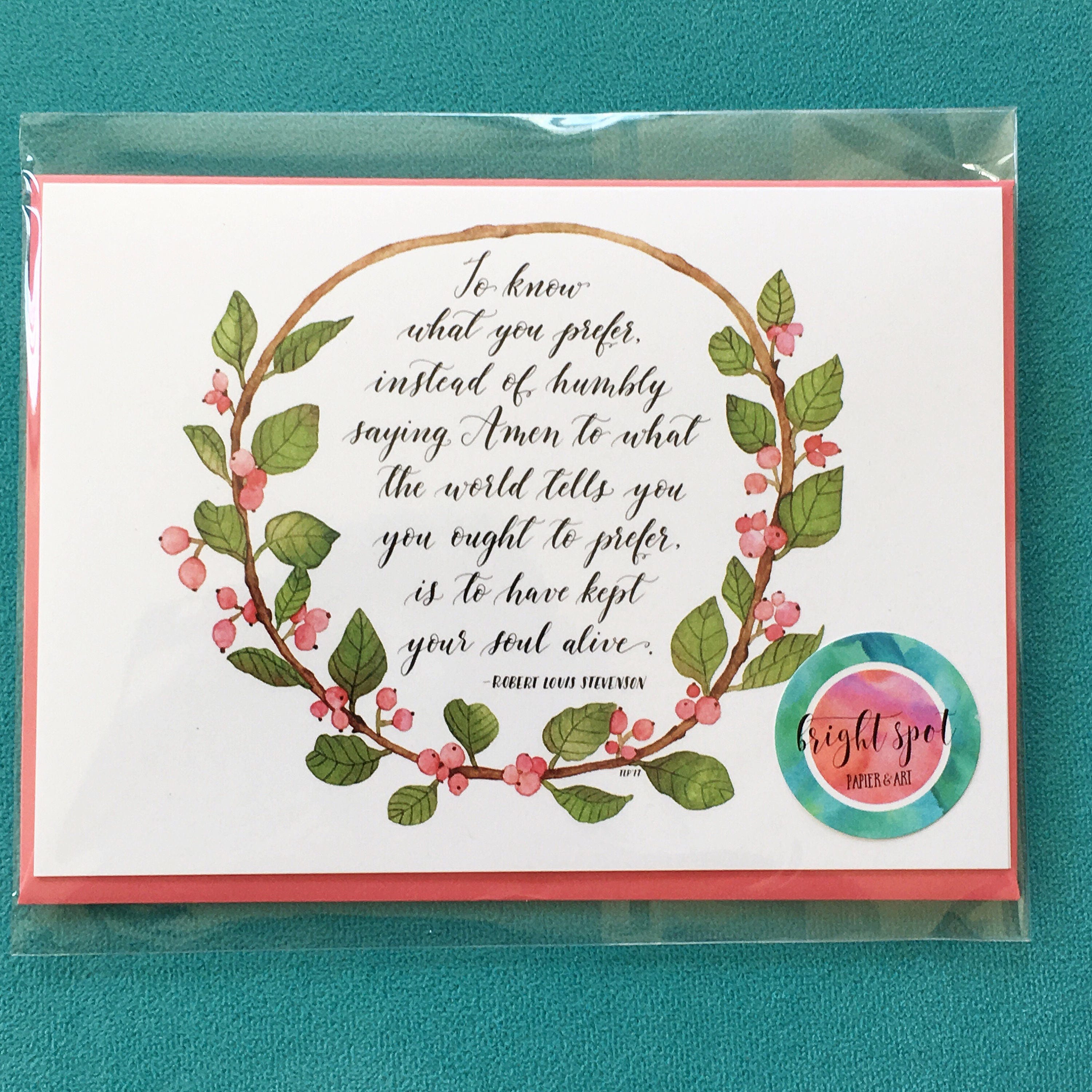 Inspirational 5x7 Greeting Card Calligraphy Quote Just Because Card