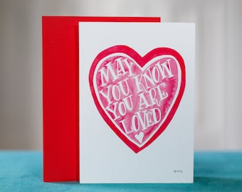 You are Loved 5x7 Greeting Card | Love Card | Valentine's Card | Wedding | Anniversary | Blank inside | Hand Lettering | Bright Spot Papier