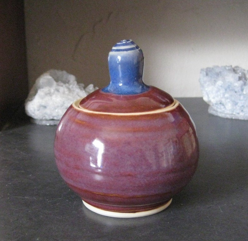 Salt Pot Unique Multi Use Pot One of a Kind Mini Sugar Bowl Keepsake Box Markdown Seconds Merlot Lidded Pot