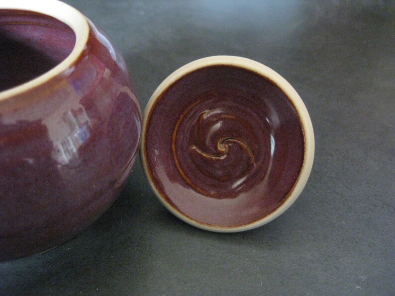 Salt Pot Unique Multi Use Pot One of a Kind Mini Sugar Bowl Keepsake Box Markdown Seconds Merlot Lidded Pot
