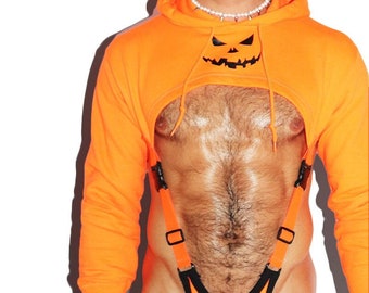 Pumpkin Hoodie Strap Bodysuit- Orange