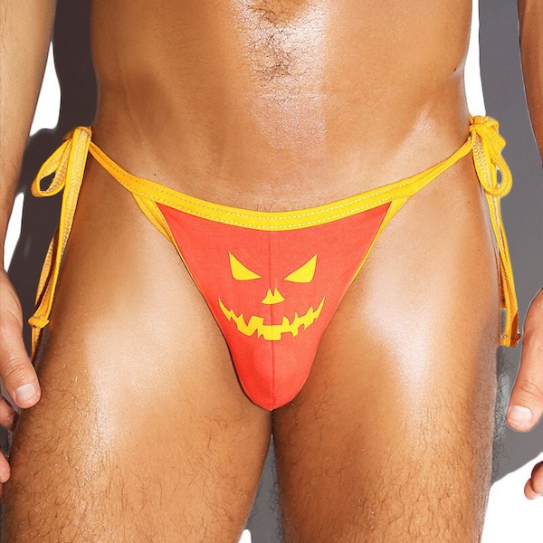 Evil Pumpkin Tied Up String Thong- Orange