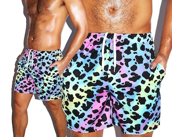 Tie Dye Cow Print Gym Shorts- Multi