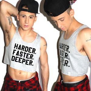 Harder Faster Deeper Crop Racerback Tank- Grey