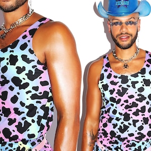 Tie Dye Cow Print Racerback Tank -Multi