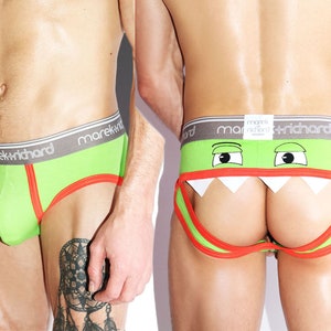 Monster Face Open Back Brief- Lime